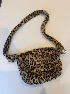 Leopard Print Faux Fur Shoulder Bag - Brown/Black